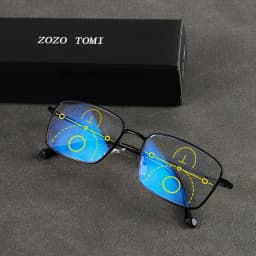 Progressive Multifocal Reading Glasses, Anti-Blue Light Lenses, Clear Vision from Far and Near, Metal Frame, Unisex.