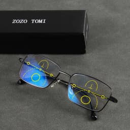 Progressive Multifocal Reading Glasses, Anti-Blue Light Lenses, Clear Vision from Far and Near, Metal Frame, Unisex.