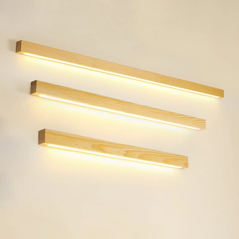 Wooden Strip Lamp Modern Simple Solid Wood Log Strip Wall Lights Living Room Decor Background LED Light Bedroom Bedside Lamps