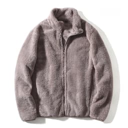 Exquisite Coral Fleece Zipper Collar Open Cardigan Sweatshirt Jacket Ultra Value Autumn Winter Warm Long Sleeve Short Length