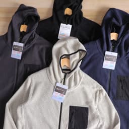 Afashion Outdoor Warm Fleece-lined Hooded Base Layer Shirt Wave Pattern Zipper Closure Couples Long Sleeve Polyester Jacket