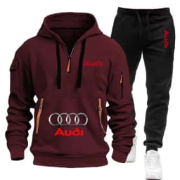 AUDI Conjunto deportivo informal de dos piezas, holgado y cálido, con sudadera con capucha y pantalones deportivos para hombre.