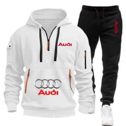 AUDI Conjunto deportivo informal de dos piezas, holgado y cálido, con sudadera con capucha y pantalones deportivos para hombre.