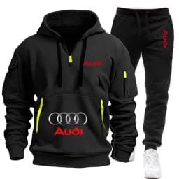 AUDI Conjunto deportivo informal de dos piezas, holgado y cálido, con sudadera con capucha y pantalones deportivos para hombre.