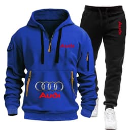 AUDI Conjunto deportivo informal de dos piezas, holgado y cálido, con sudadera con capucha y pantalones deportivos para hombre.