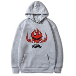 Anime Tengen Toppa Gurren Lagann Letter Hoodies Harajuku Flaming Skull Red Graphic Autumn Winter Warm Patchwork Sweatshirts