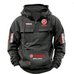 2026 New YAMAHA Logo Motorcycle Racing Race Retro Velvet Half Zipper Hoodie Men's Multi Pocket Autumn/Winter Casual Sweatshirt