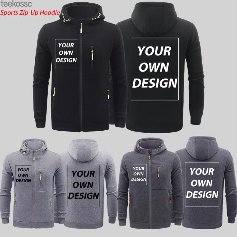 Custom Personalized Design Man Autumn Sport Oversize Zip-Up Hoody Casual Loose Veste Basic Fleece Pocket Streetwear Team Tops