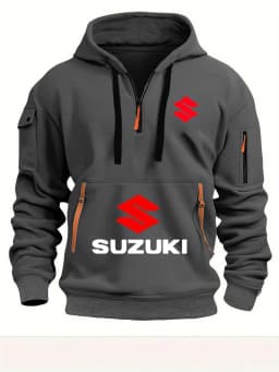 2026 New Motorcycle-style Suzuki Hoodie with Half-Zip Design and Red Logo, Unisex Workwear-style Casual Top