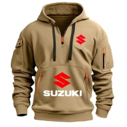2026 New Motorcycle-style Suzuki Hoodie with Half-Zip Design and Red Logo, Unisex Workwear-style Casual Top