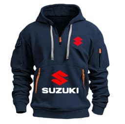 2026 New Motorcycle-style Suzuki Hoodie with Half-Zip Design and Red Logo, Unisex Workwear-style Casual Top