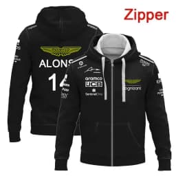 Aston Martin Fernando Alonso No. 14 Zippered Hoodie Men's Women's Fashion Casual Racing Driver Spring Autumn 2026