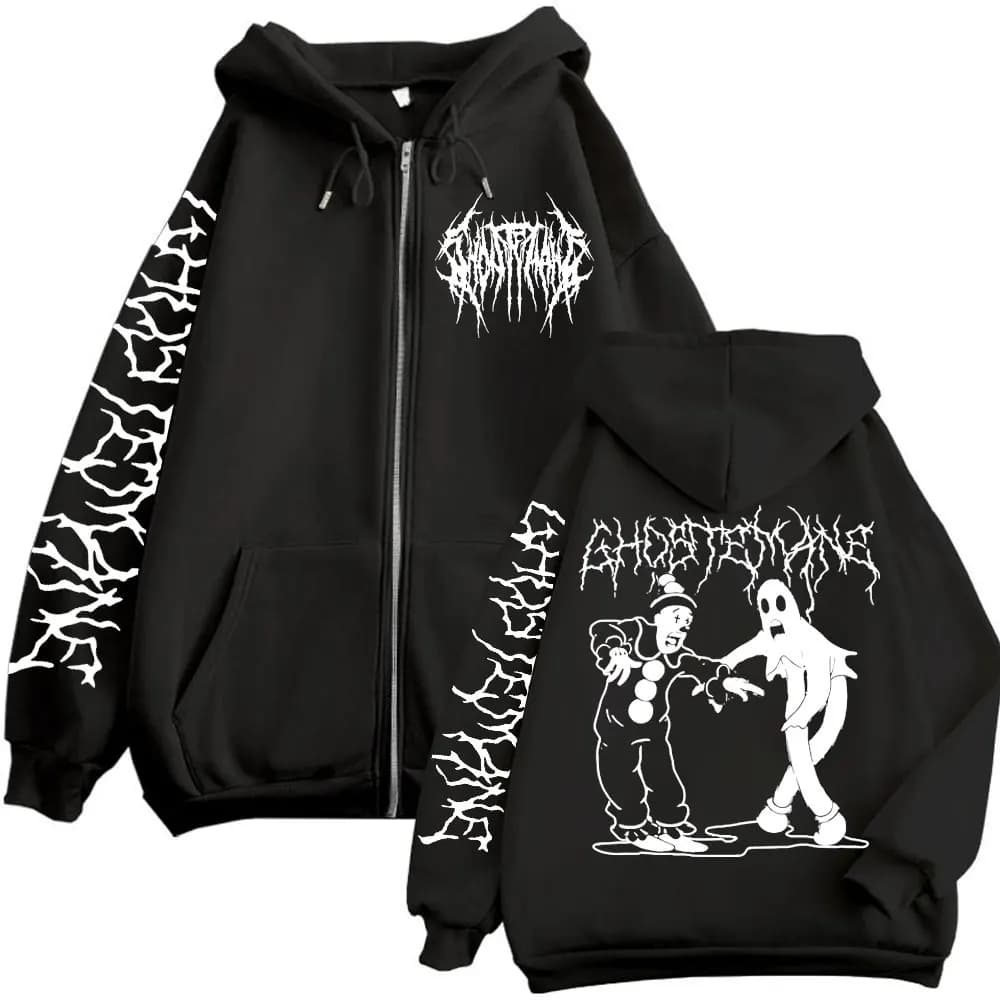 Ghostemane Print Zipper Hoodies Metal Rock Pop Music Zip Up Hooded Sweatshirts Men's Women's Gothic Fashion Vintage Pullovers