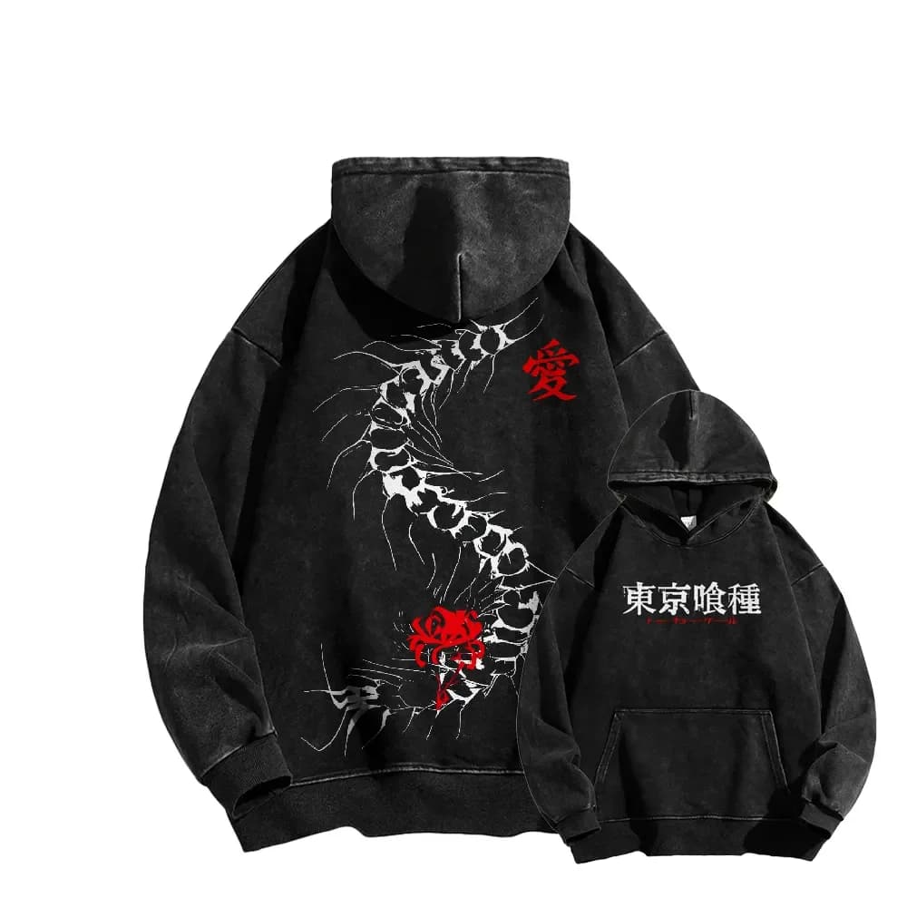 Ken Kaneki Tokyo Ghoul Anime Graphic Hooded Men Women Vintage Hoodies Washed Cotton Sweatshirt Harajuku Streetwear Male Pullover