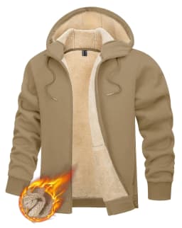 TACVASEN Fleece Lining Winter Hoodie Mens Sherpa Jackets Windproof Full Zip Warm Coats Climbing Hooded Casual Outwear Sportswear