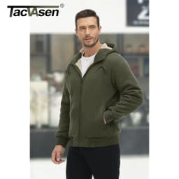 TACVASEN Fleece Lining Winter Hoodie Mens Sherpa Jackets Windproof Full Zip Warm Coats Climbing Hooded Casual Outwear Sportswear