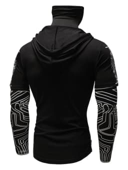Men's Cyberpunk Hooded Short Sleeve Sweatshirts Streetwear Fashion Tech Print Tops Slim Fit Casual Hoodies Men Clothing