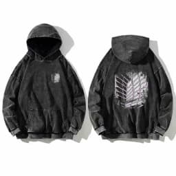 Unisex Vintage Washed Retro Attack On Titan Cotton Hoodie High Street Sweatshirt Women Men Streetwear Black Hooded Pullover