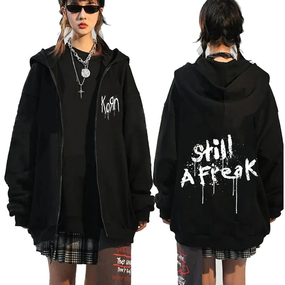 Korn Music Concert Rock Band WORLD TOUR Zipper Hoodie Men Vintage Metal Gothic Oversized Zip Up Sweatshirt Punk Hip Hop Hoodies