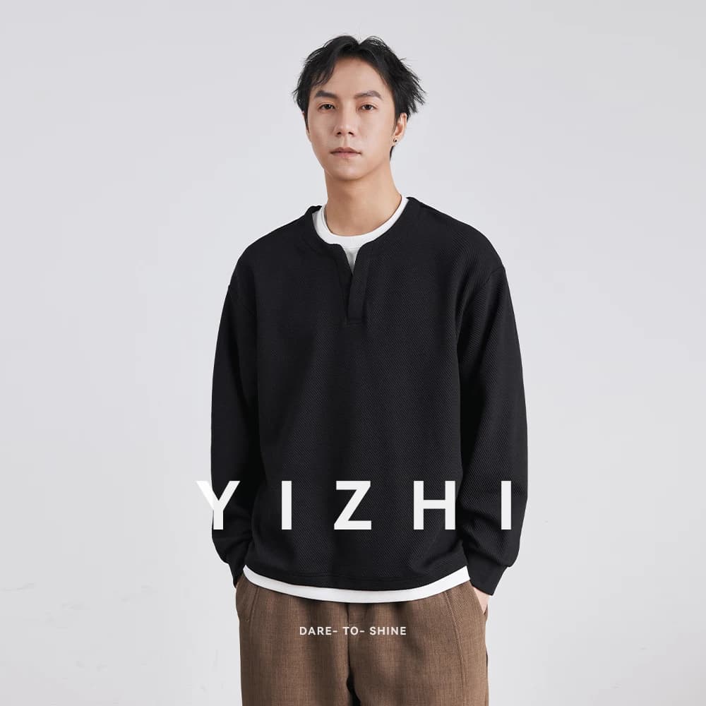 Autumn New Fashion High-end Fake Two-piece Sweatshirt Men's Loose Trendy Pullover Casual Bottoming Shirt Long-sleeved Top Men