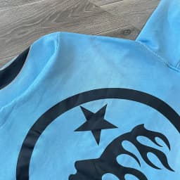 Blue Vintage Washed Hoodie Big Logo Washed Water Zipper Sweater for Men and Women