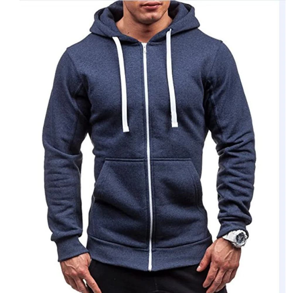 Men Hoodie Sweatshirts Autumn Winter Long Sleeve Front Pocket Zip Up Solid Hoody Coats BSD-ZW08