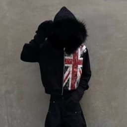 Retro Y2K Ins Fur Collar Printed Zipper Sweatshirt Long Sleeved Pullover Hoodie Street Trend Casual Retro Jacket
