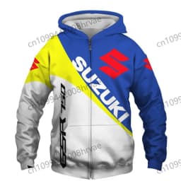 Men's Suzuki motorcycle racing hoodie, 3D digital print hooded sweatshirt, stylish zip-up jacket, casual sportswear