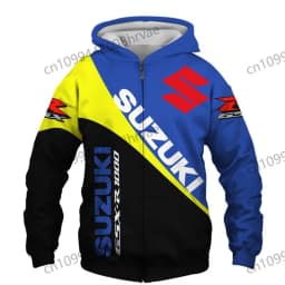 Men's Suzuki motorcycle racing hoodie, 3D digital print hooded sweatshirt, stylish zip-up jacket, casual sportswear