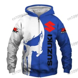 Men's Suzuki motorcycle racing hoodie, 3D digital print hooded sweatshirt, stylish zip-up jacket, casual sportswear