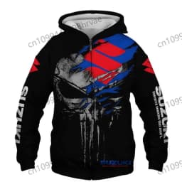 Men's Suzuki motorcycle racing hoodie, 3D digital print hooded sweatshirt, stylish zip-up jacket, casual sportswear