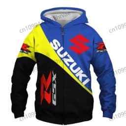 Men's Suzuki motorcycle racing hoodie, 3D digital print hooded sweatshirt, stylish zip-up jacket, casual sportswear