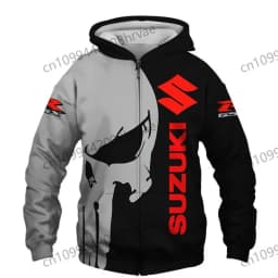 Men's Suzuki motorcycle racing hoodie, 3D digital print hooded sweatshirt, stylish zip-up jacket, casual sportswear