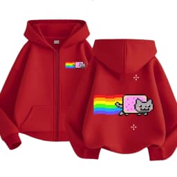 Game Rainbow Nyan Cat Funny Meme Zipper Hoodie Men Women Casual Humor Zip Up Jacket Fleece Cotton Oversized Zip Up Sweatshirt