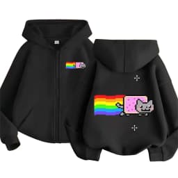 Game Rainbow Nyan Cat Funny Meme Zipper Hoodie Men Women Casual Humor Zip Up Jacket Fleece Cotton Oversized Zip Up Sweatshirt