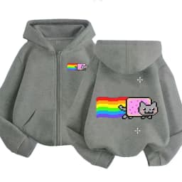 Game Rainbow Nyan Cat Funny Meme Zipper Hoodie Men Women Casual Humor Zip Up Jacket Fleece Cotton Oversized Zip Up Sweatshirt