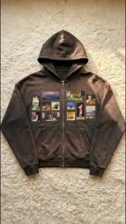 Y2K Retro Gallery Hoodie Brown Pixel Painting Art Pattern Zip Up Sweatshirt Trendy Classic Streetwear Unisex Oversize Clothing