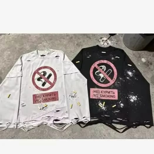 Y2K Cigarette Pattern Print Streetwear Harajuku Hip Hop Ripped Long Sleeve Top Gothic Fashion Crew Neck Sweatshirt Men Women
