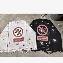 Y2K Cigarette Pattern Print Streetwear Harajuku Hip Hop Ripped Long Sleeve Top Gothic Fashion Crew Neck Sweatshirt Men Women