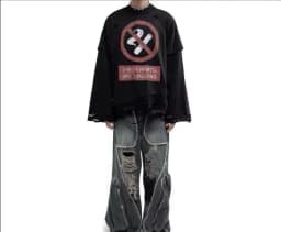 Y2K Cigarette Pattern Print Streetwear Harajuku Hip Hop Ripped Long Sleeve Top Gothic Fashion Crew Neck Sweatshirt Men Women