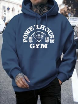 Powerhouse Gym Letter Printing Men Comfy Basics Hoodie Fleece Pullovers Simple O-Neck Long Sleeve Unisex Street Hip Hop Clothes
