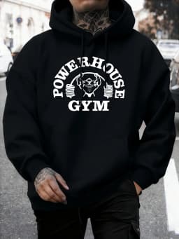 Powerhouse Gym Letter Printing Men Comfy Basics Hoodie Fleece Pullovers Simple O-Neck Long Sleeve Unisex Street Hip Hop Clothes