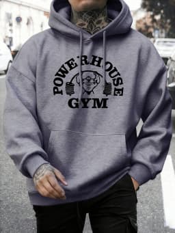 Powerhouse Gym Letter Printing Men Comfy Basics Hoodie Fleece Pullovers Simple O-Neck Long Sleeve Unisex Street Hip Hop Clothes