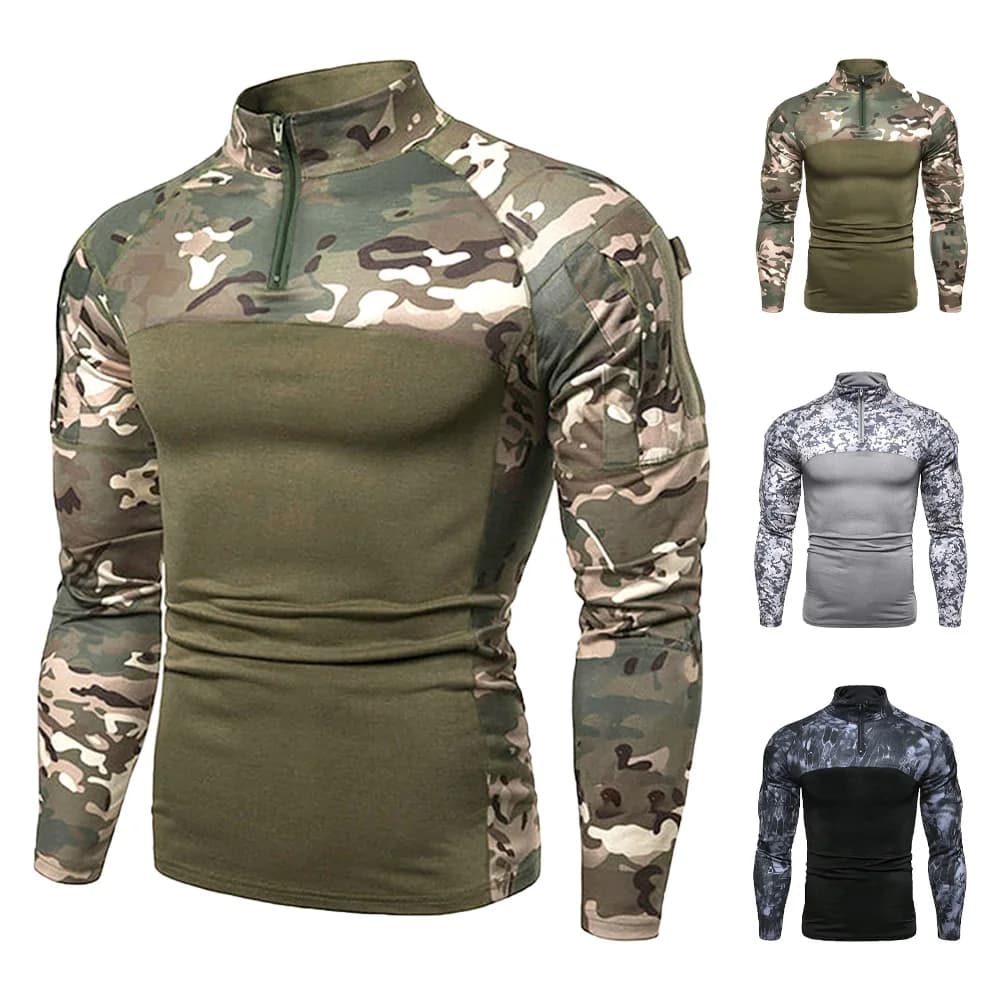 Men's Tactical Sweatshirt Outdoor Hoodies Men Spring Fall Long Sleeve Pullovers Lightweight Stand Collar Slim Fit Sweatshirts