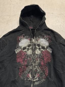 Mens Black Zip Hoodie Skull Print Dark Style Cotton Streetwear Jacket Casual Long Sleeve Pullover Hooded Sweatshirt Graphic