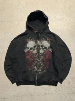Mens Black Zip Hoodie Skull Print Dark Style Cotton Streetwear Jacket Casual Long Sleeve Pullover Hooded Sweatshirt Graphic