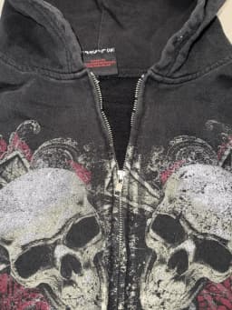 Mens Black Zip Hoodie Skull Print Dark Style Cotton Streetwear Jacket Casual Long Sleeve Pullover Hooded Sweatshirt Graphic