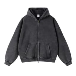 Spring Autumn New Fahsion Men's Casual Trendy Loose Solid Color Waxed Hooded Hoodies American Zipper Washed Vintage Coat Male