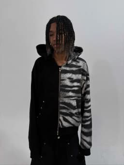 European and American Hip Hop Personalized Yin Yang Coat Zebra Pattern Splicing Rivet Black Loose Men's Women's Zipper Hoodie