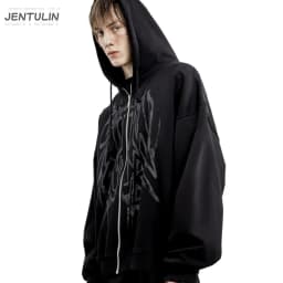 Y2K Retro Hoodie Men's Satan Club Print STNCLB Zip Pullover Sweatshirts High Street Hip Hop Streetwear Oversized Clothing Jacket